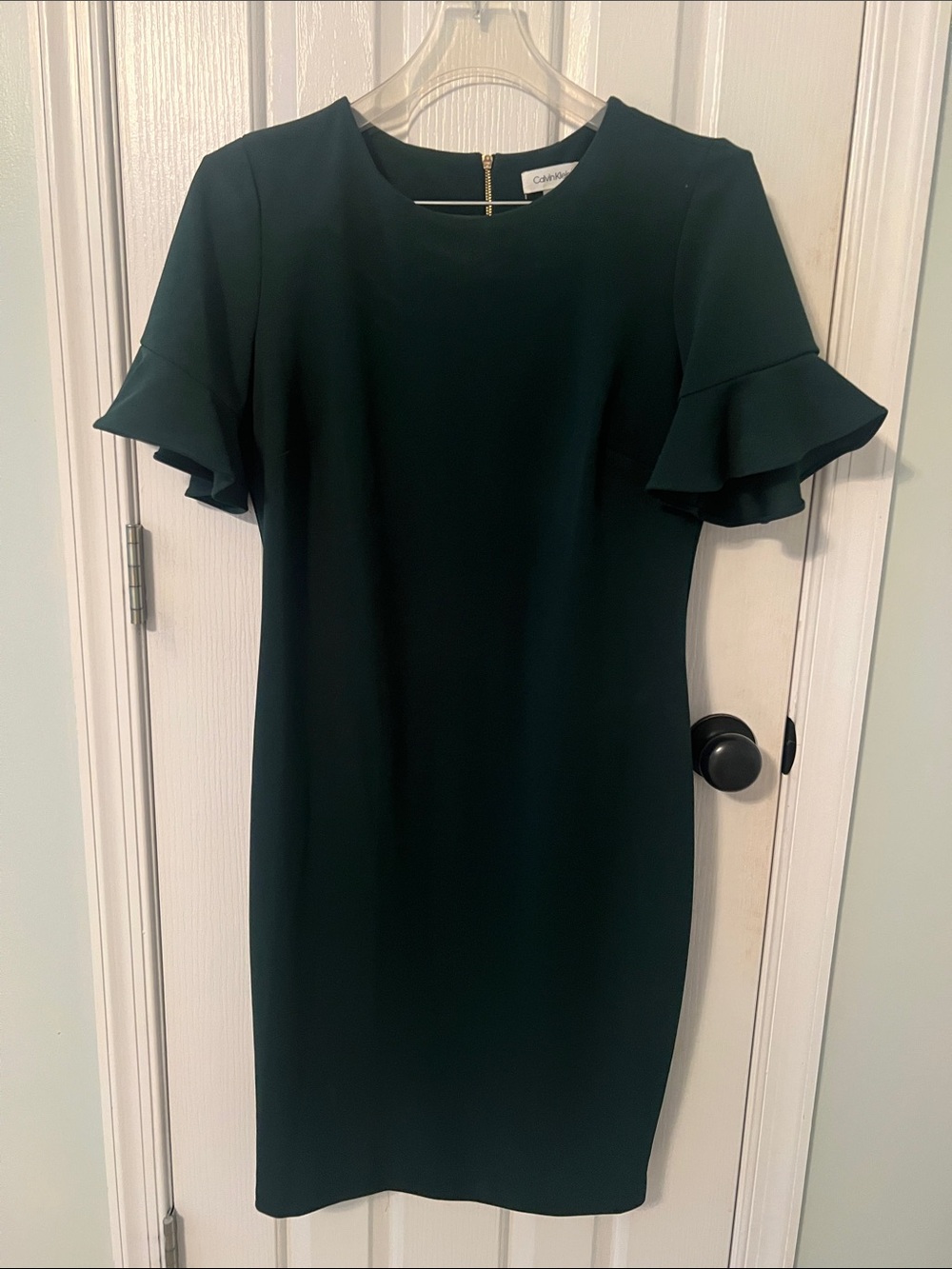 Calvin Klein Emerald Green Ruffle Sleeve Midi Dress